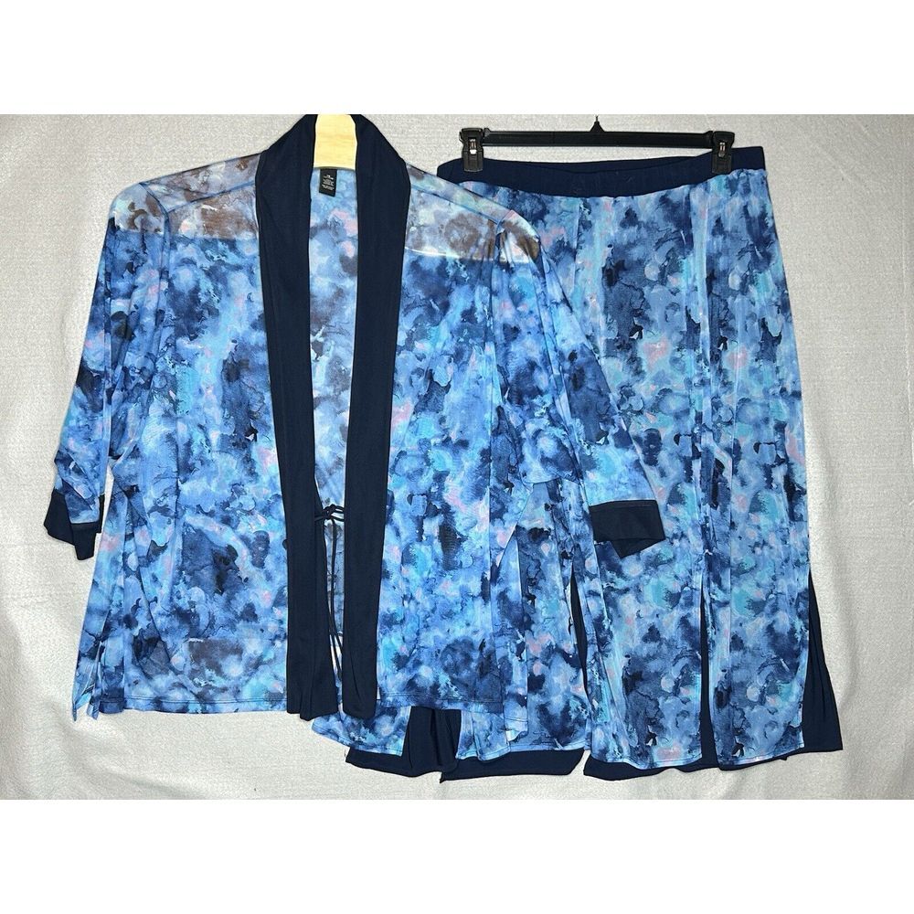 Catherines Blue 3X Maxi Elastic Waist Skirt and 2X Blue Open Cardigan Set‎